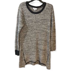 Denim & Co. Sz M Heathered Black White Chunky Knit Oversized Relaxed Sweater